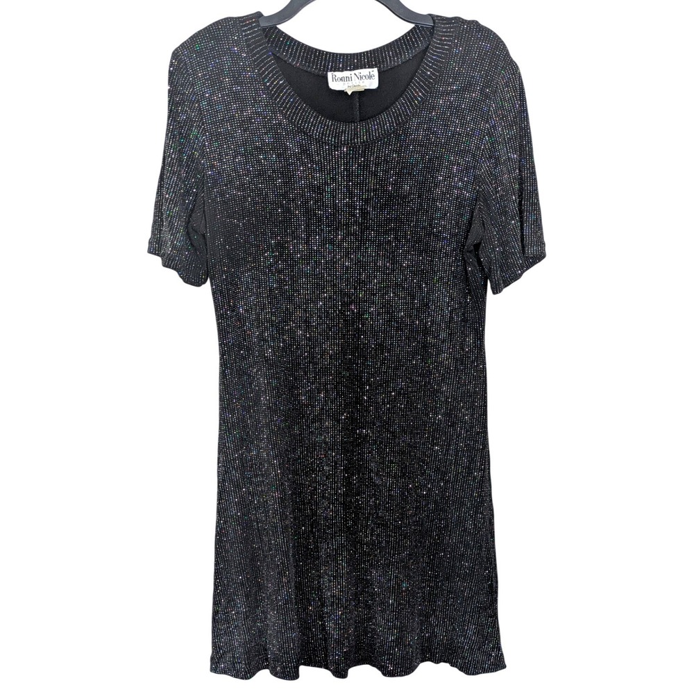 Vintage 90s Ronni Nicole Holographic Glitter Little Black Dress 12P